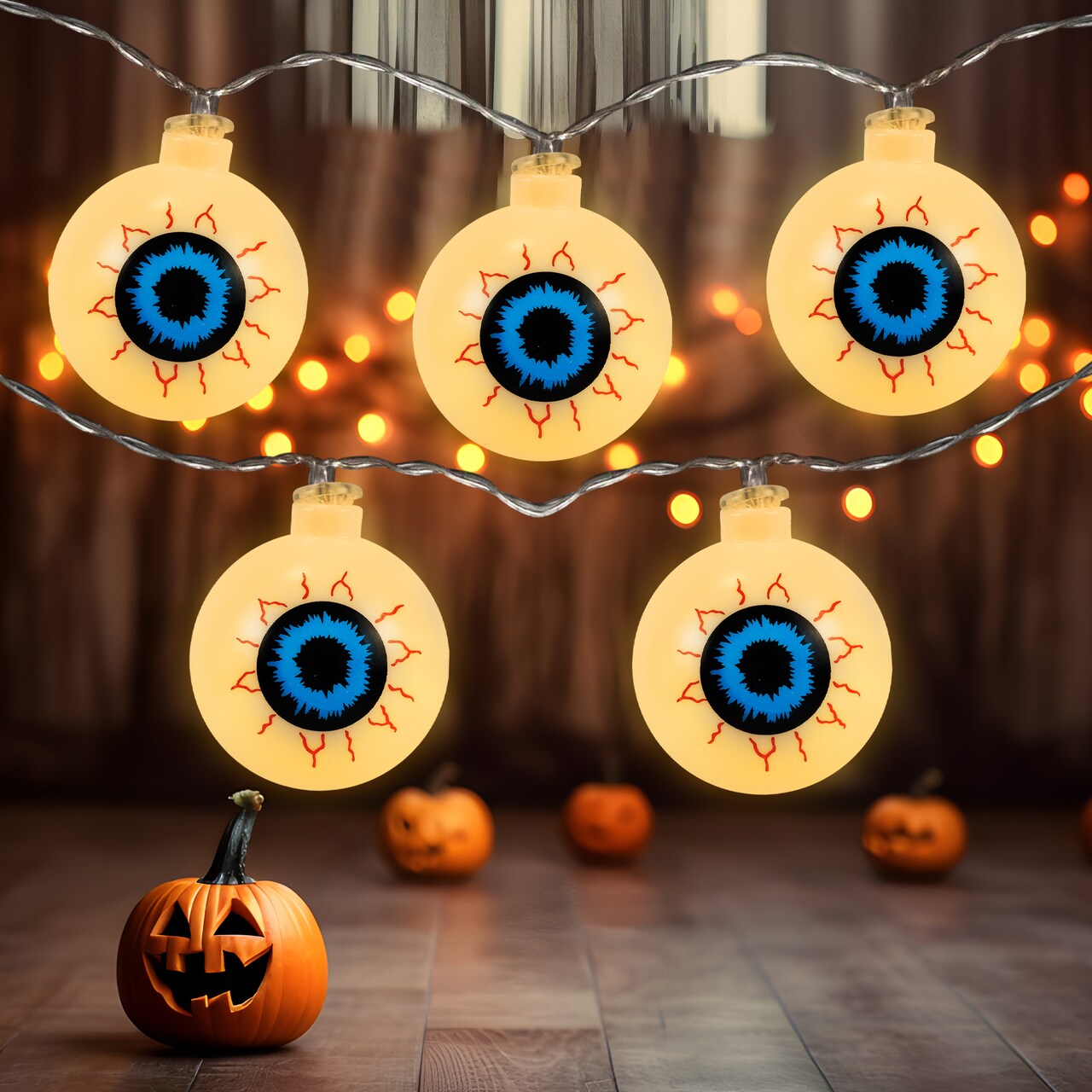 Northlight LED Bloodshot Eyeball Halloween Lights - 4.5' Clear Wire - Warm White Lights - 10ct